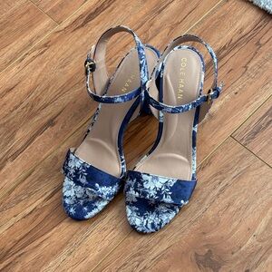 Cole Haan Blue Floral Ankle-Strap Heels